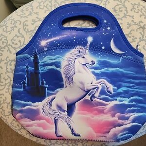 Unicorn Neoprene Lunch Tote in Blue and Pink